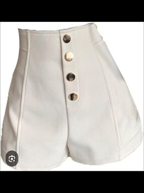 SHEIN Cream High-Waist Button-Front Shorts
